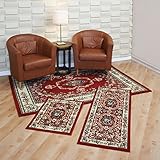 Achim Home Furnishings Capri 3-Piece Rug Set, Savonnerie - Red