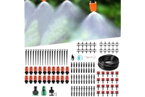 MSDADA Garden 50Ft Automatic Irrigation System, 1/4" Blank Distribution Plant Watering Irrigation Kit Accessories Include Atomizing Nozzle Mister Dripper for Garden, Greenhouse, Flower Bed