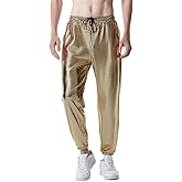 NewL Mens Shiny Silver Metallic Jogger Sweatpants Hip Hop Trousers Night Club Party Festival Prom Streetwear