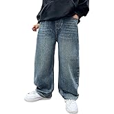 Verdusa Boys Jeans Baggy Straight Leg Elastic Waist Loose Denim Pants with Pockets