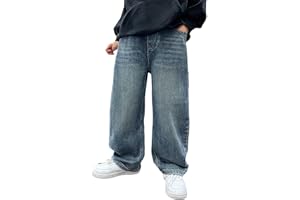 Verdusa Boys Jeans Baggy Straight Leg Elastic Waist Loose Denim Pants with Pockets