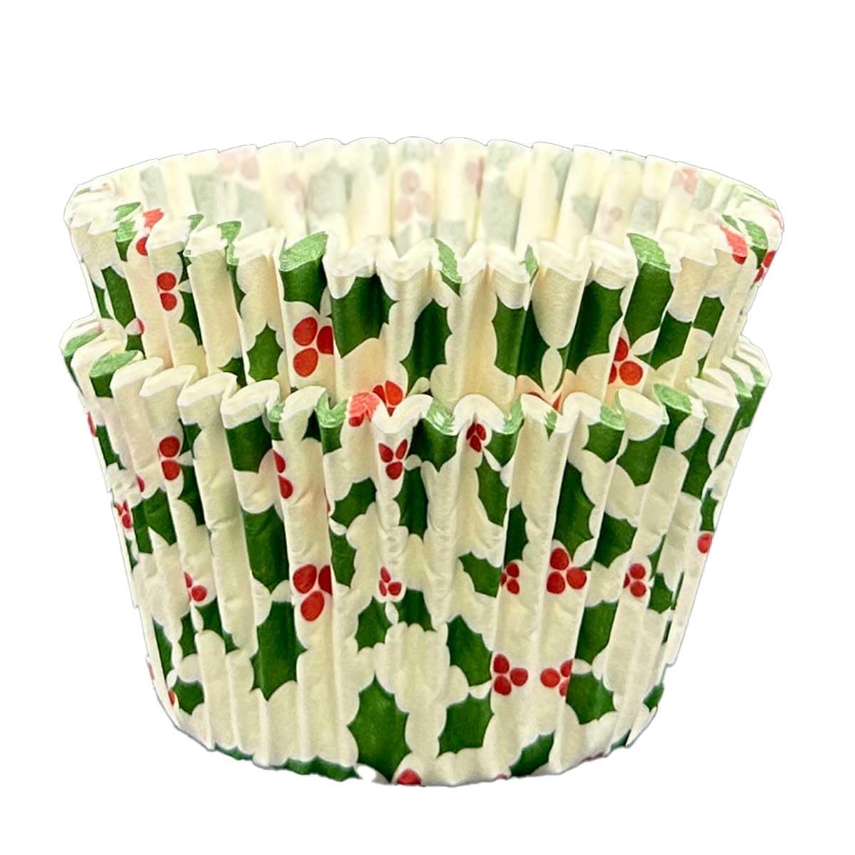 Scrumptious! - Cupcake Cases - Holly on White - 36PC 65GSM 51mm x 38mm Printed Greaseproof Paper Baking Cases - Great for Winter, Festive & Christmas Party Muffins, Cakes and Bakes
