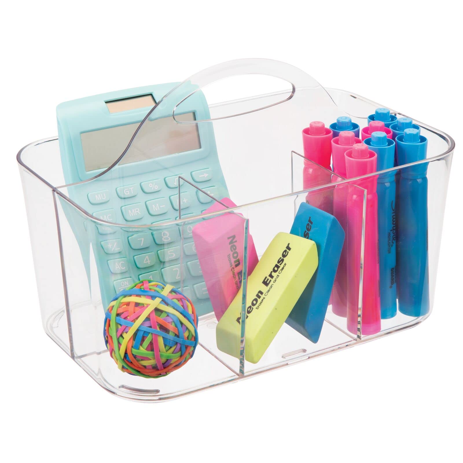 mDesign Office and Desk Organiser Caddy - Stationery Storage Basket - Portable Desktop Organiser - Clear