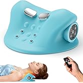 RINGCO Neck Massager Pillow with 3 Level Heating & Vibration Adjustable, Heated Neck Stretcher with 6 Modes, Rechargeable Cervical Traction Device for Pain Relief & Muscle Relaxation (Light Blue)