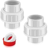 FANOVO 2 inch PVC Threaded Union, 2pcs Schedule 40 Double Female NPT Union Pipe Couplings, White Plastic Coupler Joint Connector Adapter Fitting, for Swimming Pool Sand Filter and Pump Applications