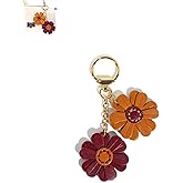 Yzikema Genuine Leather Flower Decorative Keyring Cute Leather Flower Keychains Boho Accessories Key Ring for Women Wallet Bag Purse Pendant Charms