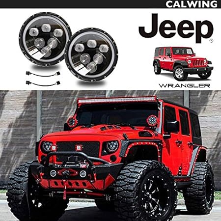 Amazon 超高輝度 カスタム Ledヘッドライトセット インナーブラック Drl デイライトタイプ 7インチ ラングラー ハマー ジムニー バイク等 汎用 アメ車パーツ ヘッドライト 車 バイク