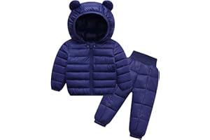 Happy Cherry Baby Boys Girls Two Piece Snowsuit Winter Hooded Puffer Down Jacket and Elastic Waist Snow Pants Sets