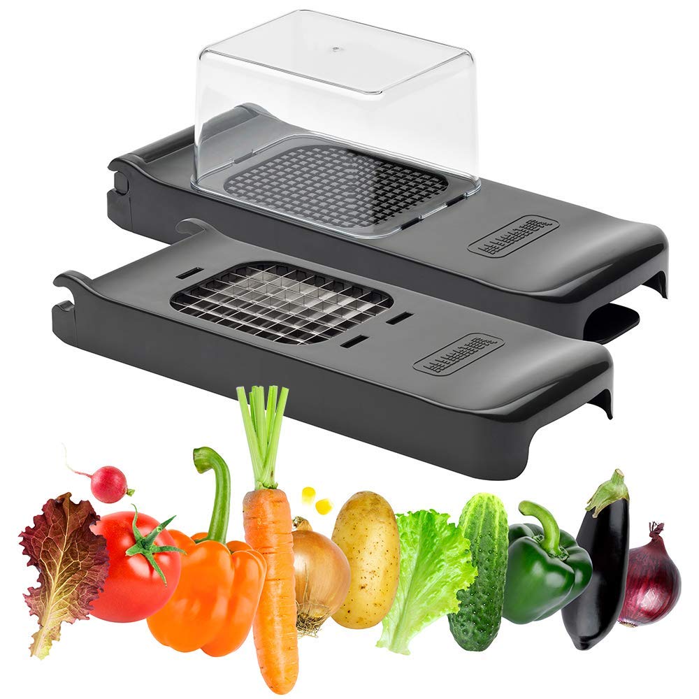 ALLIGATOR 3008-2-in-1 Multifunctional Chopper - Vegetable Cutter - Chip Cutter - 2 Interchangeable Blades - 6 x 6 mm and 12 x 12 mm - BPA Free - Black