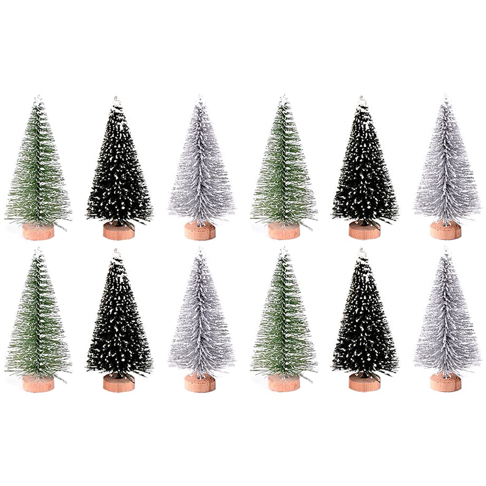 Pilikoll 12 Pcs Mini Christmas Trees, DIY Miniature Bottle Brush Trees Diorama Trees Artificial Christmas Tree Mini Christmas Ornaments Tabletop trees for Christmas, Room Decorate, Diorama Models