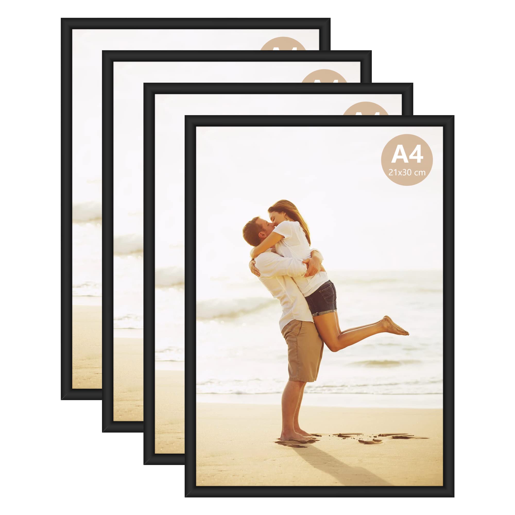 ATOBART A4 Photo Picture Frame, 21 X 30 CM Aluminum Black Certificate Frames for Wall Tabletop Display Horizontally or Vertically, Set of 4