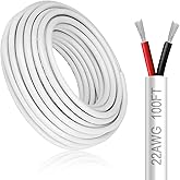 22 Gauge 2 Conductor Electrical Wire, 100FT White Stranded Low Voltage 22/2 PVC Case, 22 AWG Tinned Copper 2 Wire Extension Power for Strips LED Lamp Lighting