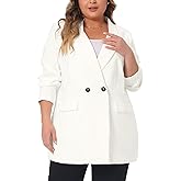 Agnes Orinda Plus Size Blazers for Women Lapel Button with Pocket Office Work Jackets Long Blazer