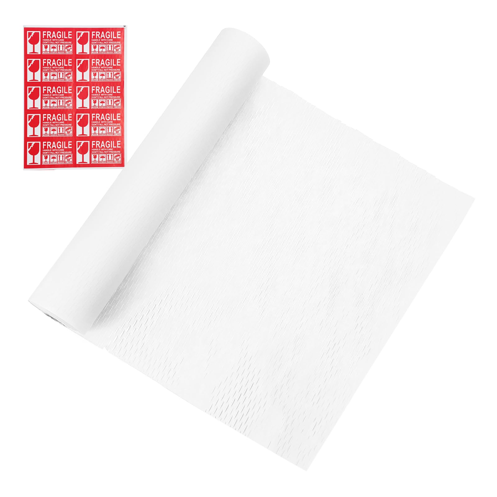 PATIKIL 15" x 82' Honeycombs Packing Paper, Packing Paper Wrap Sheets Roll with Fragile Stickers for Moving Packaging Shipping Supplies Protective, White