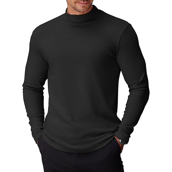 Men's Fashion Mock Turtleneck T Shirts Long Sleeve Pullover