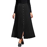 MAKABO Women's Maxi A Line Skirt with Slit Summer, Pleated Long Skirt Prussian Blue Outfits for Date Night