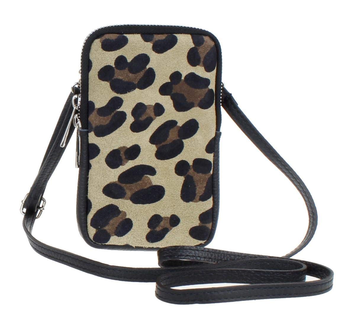 Girly Handbags Womens Genuine Leather Crossbody Phone Bag Mini Purse Small Leopard Beige