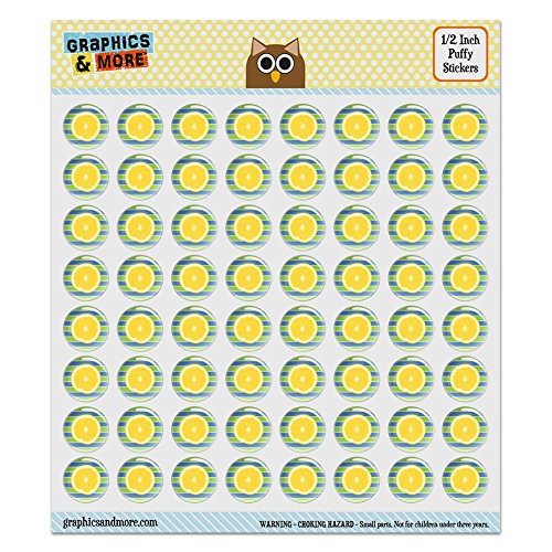 Puffy Bubble Dome Scrapbooking Crafting Stickers - Lemon on Stripes - Set of 64 - 0.5" (13mm) Diameter Each