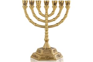 YU FENG 6" 7-Branch Menorah Hanukkah for Shabbat,Tabernacle, Menorahs for Chanukah, Jewish Decorations(Light Gold)