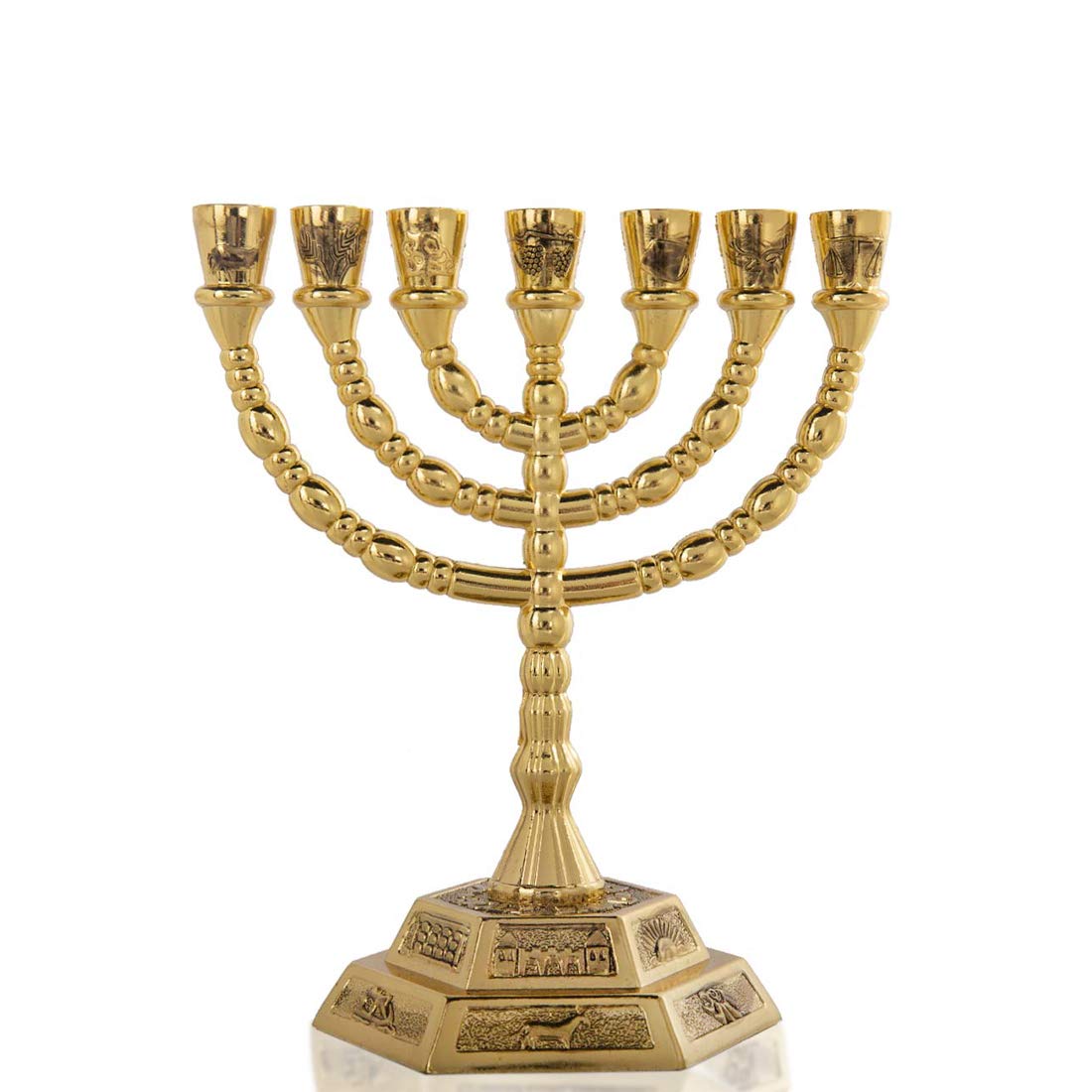 YU FENG 7-Branch Menorah Candle Holder for Shabbat,Tabernacle, Home Decor Ornaments Table Centerpiece Display(Light Gold)