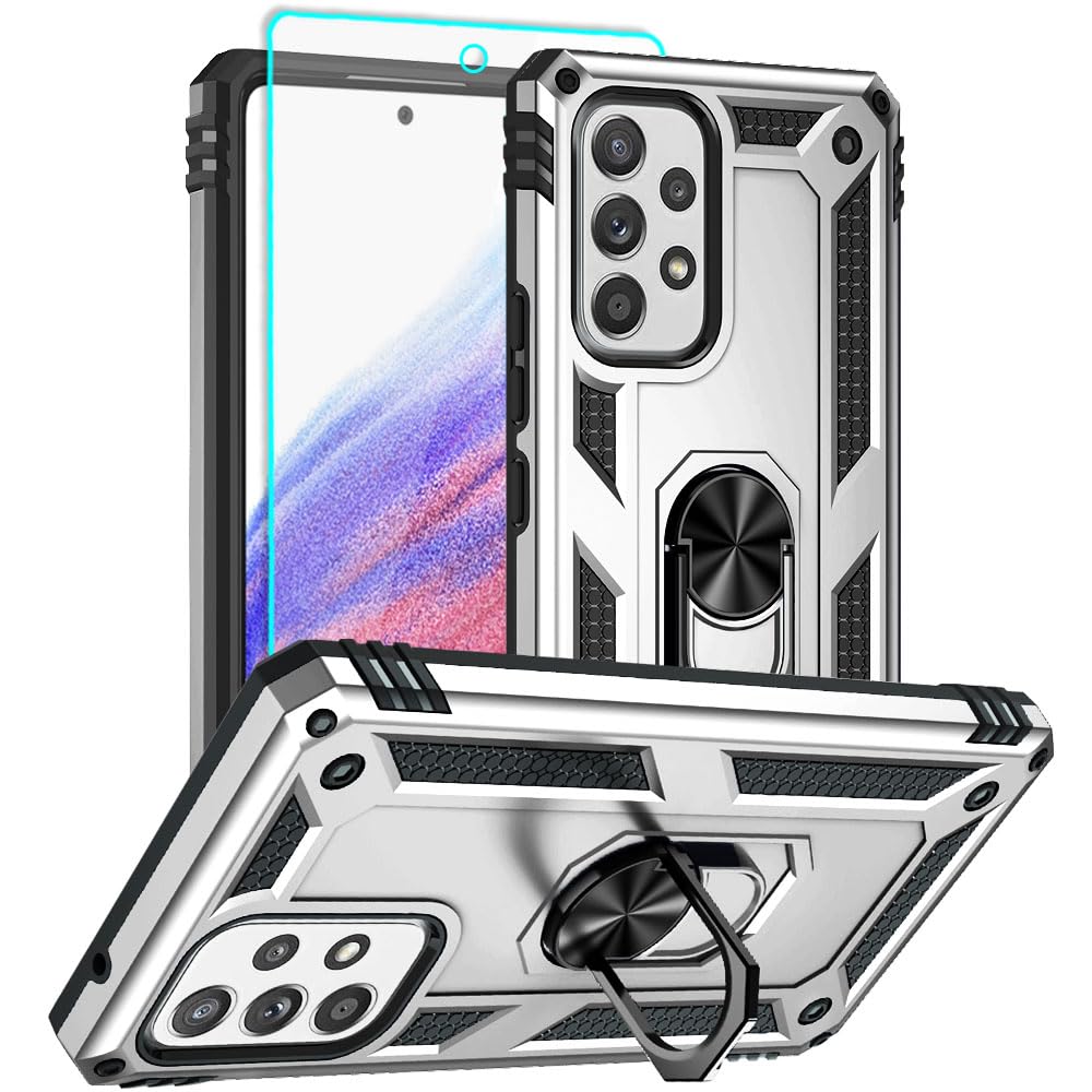 for Samsung A53 5G Case, Galaxy A53 5G Case with HD Screen Protector, [Military Grade 16ft. Drop Tested] Ring Shockproof Protective Phone Case for Samsung Galaxy A53 5G,Sliver