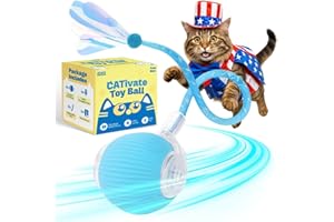 ATJATJ Interactive Cat Balls Toys for Indoor Cats, Automated Smart Ball Cat Toy with Elastic Mesh Tail, 3-Speed Rechargeable Rolling Kitten Toy, Electronic Mental Stimulating Self Play Pet Ball for Fun
