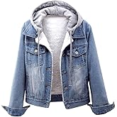 LifeShe Women's Winter Detachable Hoodie Sherpa Fur Fleece Lined Denim Jean Trucker Jacket Coat