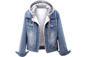LifeShe Women's Winter Detachable Hoodie Sherpa Fur Fleece Lined Denim Jean Trucker Jacket Coat