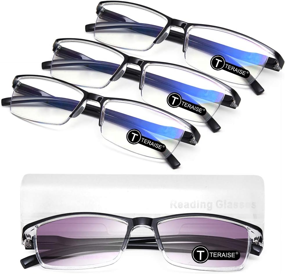 TERAISE 4PCS Value Anti-Blue Light Reading Glasses,Lightweight Comfortable Reader Glasses for Men and Women,Sturdy Reading Sunglasses UV400 Blue Light Blocking Included Glasses Case(2.5X)