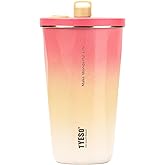 TYESO Stainless Steel Tumbler with straw inside Stainless steel wide-mouth vacuum insulation home office outdoor multi-color thermal insulation and cold insulation cover with 20oz (Pink)