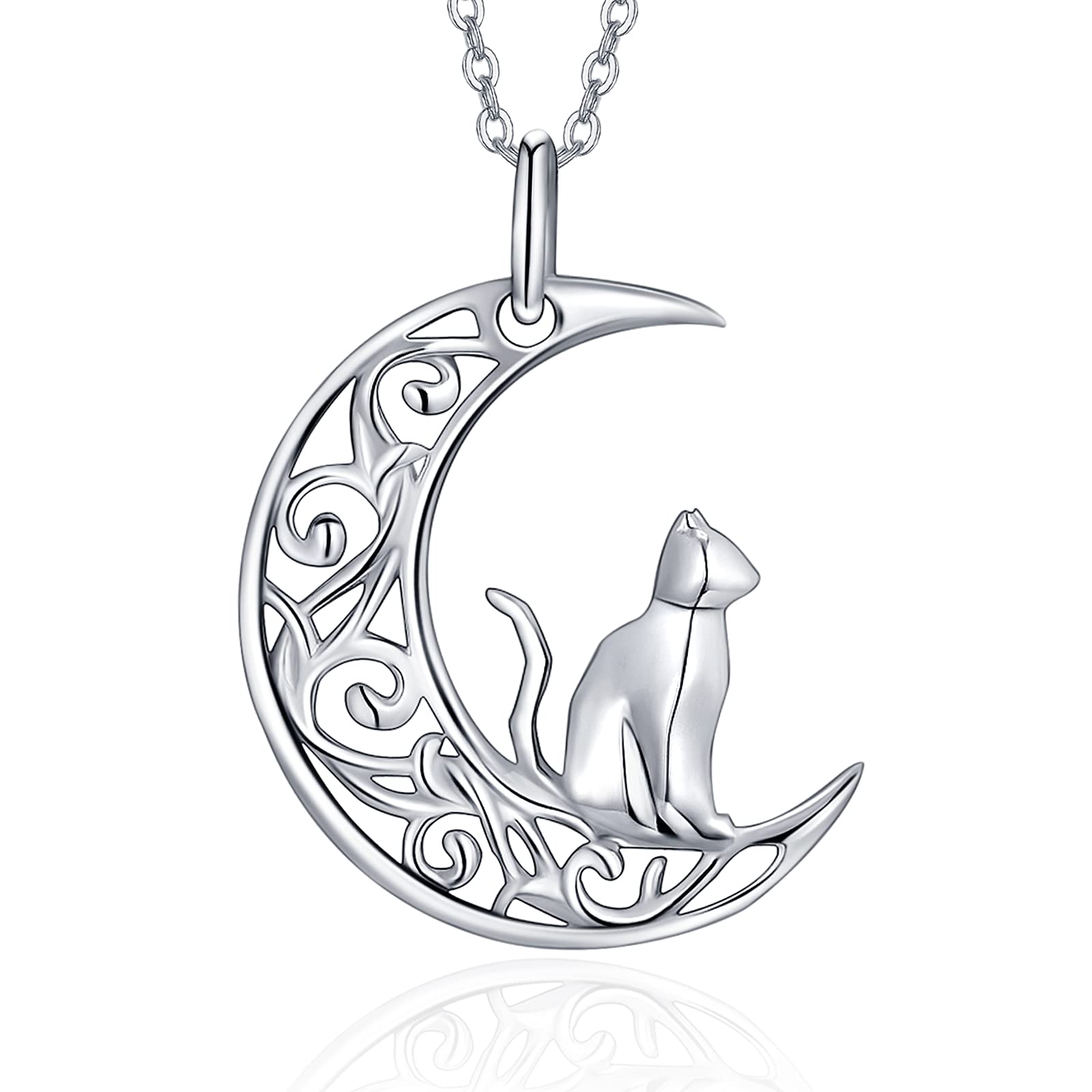 TANGPOET Cat Necklace Cat Gifts for Cat Lover Celtic Knot Pendant Cat Necklaces for Women Celtic Moon Jewellery Cat Gifts for Women Girls