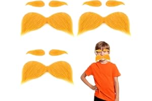 Kavoc Orange Mustache and Eyebrows for Kids Self Adhesive Fake Beard for Boys Girls World Book Day Elf Dress Up