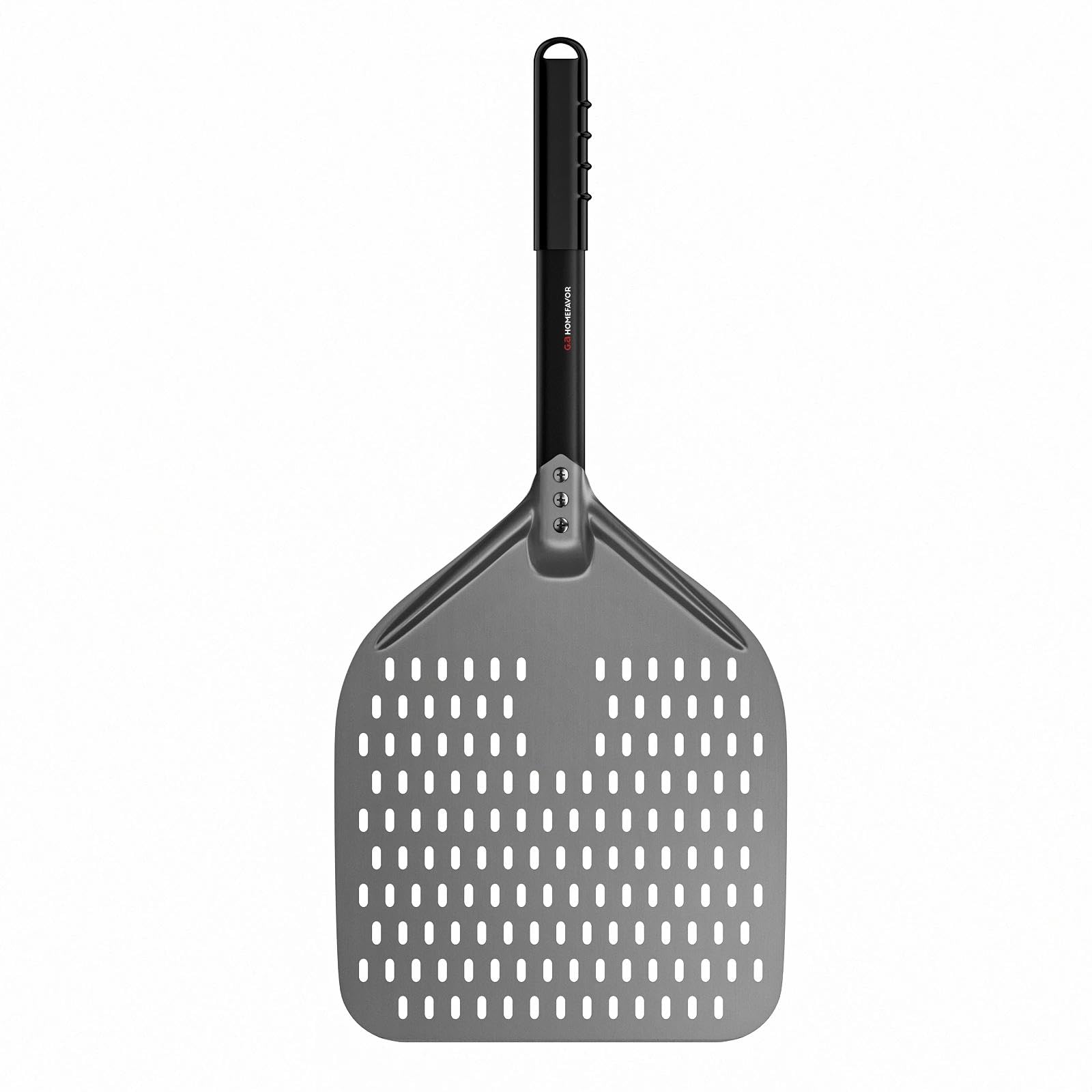 G.a HOMEFAVOR Perforierter Pizzaschieber, Pizzaschaufel aus Hart Eloxiertes Aluminium Rechteckige Professionelles Pizzaschaufel mit verlängertem Silikongriff, 30,5 x 35,6 cm, 66 cm insgesamt