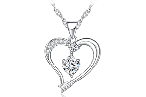 Heart Necklace 14k White Gold Plated Forever Love Heart Pendant Necklace for Women Girl,Cubic Zirconia Jewelry with Gift Box