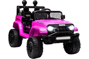 BKIRNP 12V Ride On Car, Electric Car for Kids, 12V Ride on Toys, Kids Cars with 3 Speeds Adjustable w/Bluetooth, Parent Remote Control, Spring Suspension, AUX Port-Pink