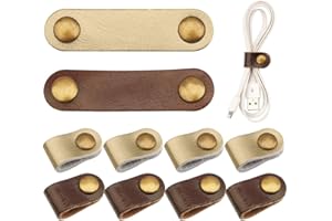 PENGXIAOMEI 10 Pcs Cord Organizer, Portable Leather Cable Cord Stocking Stuffers for Men USB Straps Earphone Winder with Leather Handmade (Brown/white)