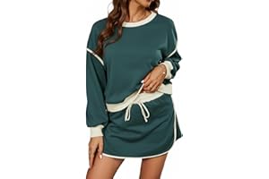 Opemiby Women's 2 Piece Sets Fall Casual Long Sleeve Sweatshirts and Matching Skort Winter Lounge Outfits Sweatsuits