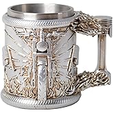 HAUCOZE Beer Stein Mug - Double-Wall Insulated Stainless Steel Coffee Drinking Cup with Handle,15oz,Motorcycle Design for Oktoberfest Gifts and Collectibles