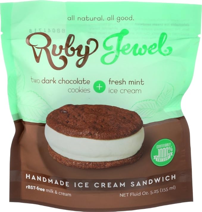Ruby Jewel Dark Chocolate Cookies With Fresh Mint Ice Cream Sandwich, 5