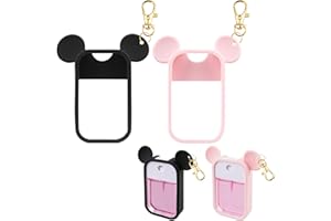 TERPINK 2 Pack Silicone Case Compatible with Touchland Hand Sanitizer Spray 1 fl oz, Mouse Design Protective Case with Keychain, Hand Sanitizer Spray Accessory (Black+Pink)