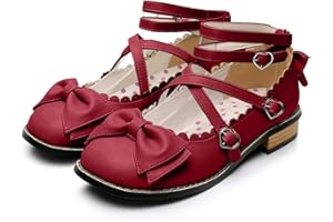 LORIE & KNIGHT Japanese Sweet Lolita Low Chunky Heels Round Toe Bowtie Strappy Princess Shoes