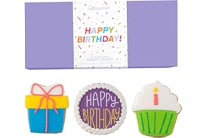 WANDERCRUMB | Happy Birthday Cookies | Hand Decorated Sugar Cookies Set – 3 Pack in Box with Message Card – Birthday Cake - Birthday Treats | Happy Birthday Gift