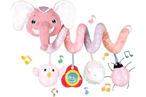 Koty Newborn Car Seat Toys, Stroller Toys for Babyies 0-6 Months,Infant Activity Spiral Plush Toys Hanging - Carseat Stroller Crib with Musical Rattle Toy for Boys Girls 0 3 6 9 Months