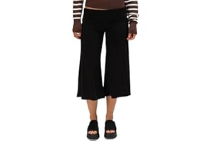 Lunoakvo Women Casual Wide Leg Cropped Pants Summer Low Rise Fold Over Stretch Gaucho Pants for Beach Holiday Streetwear