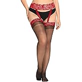 Rixiland Plus Size Thigh High Stockings for Women Sheer Suspender Pantyhose High Waist Garter Tights