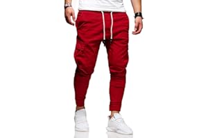 HUNGSON Men's Casual Pants - Cotton Chino Cargo Pants for Hiking and Outdoor Recreation, Drawstring Sweatpants in Twill Track Jogging