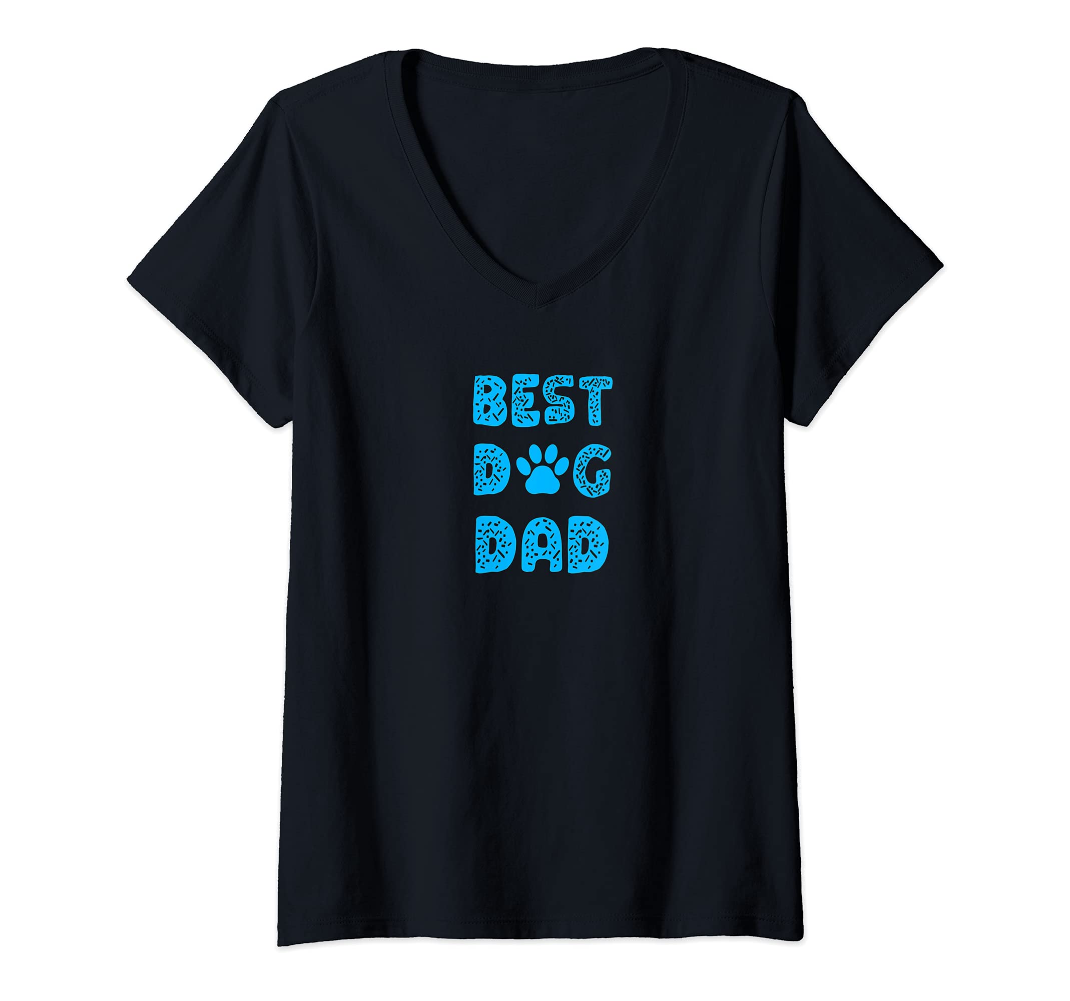 Womens Best Dog Dad with Paw Print V-Neck T-Shirt