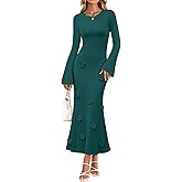 ZESICA Winter Wedding Guest Sweater Dresses for Women 2026 Elegant Formal Long Sleeve Cocktail Midi Dress