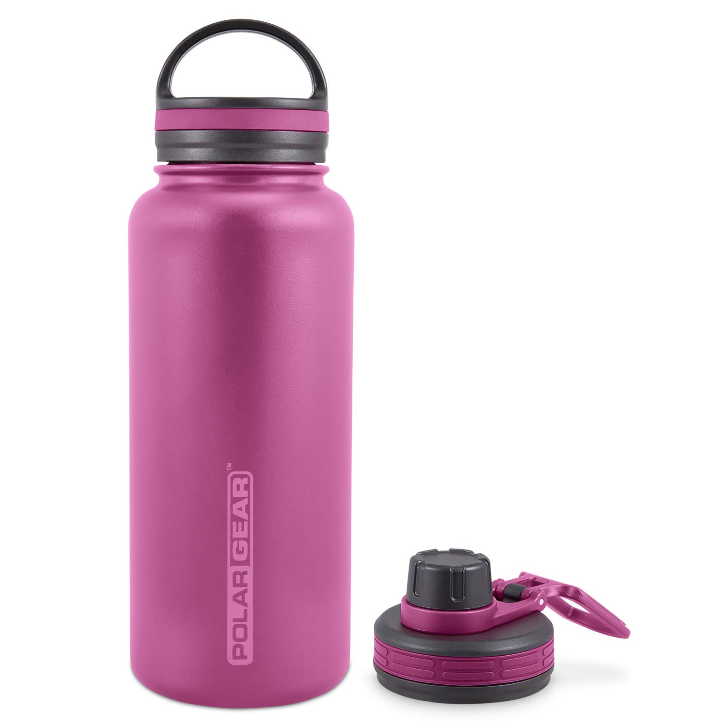 Polar Gear 1 Litre Vacuum Insulated Water Bottle With 2 Lids - Double Wall, Leakproof Stainless Steel for 12H Hot, 24H Cold - Sports, Gym, Work - Berry