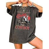 Oversized Western Shirts for Women Cowgirl Tshirts Relaxed Fit Cowboy Rodeo Graphic Tee Country Concert Tops